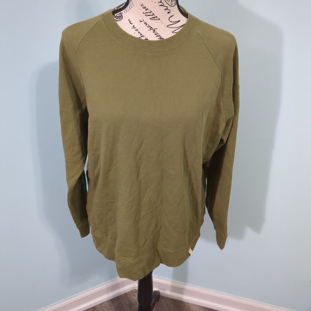 Thirdlove Womens Weekend Terry Sweatshirt Olive Green Cotton Crew Neck extra lar
